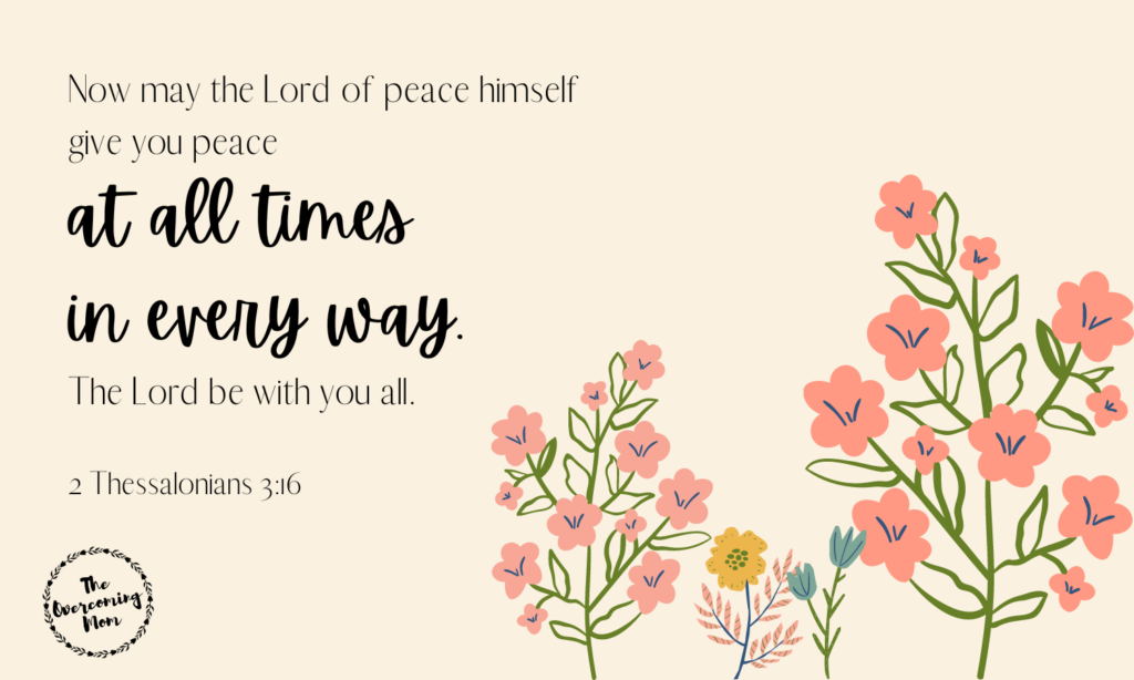 "Now may the Lord of peace himself give you peace at all times in every way. The Lord be with you all." 2 Thessalonians 3:16